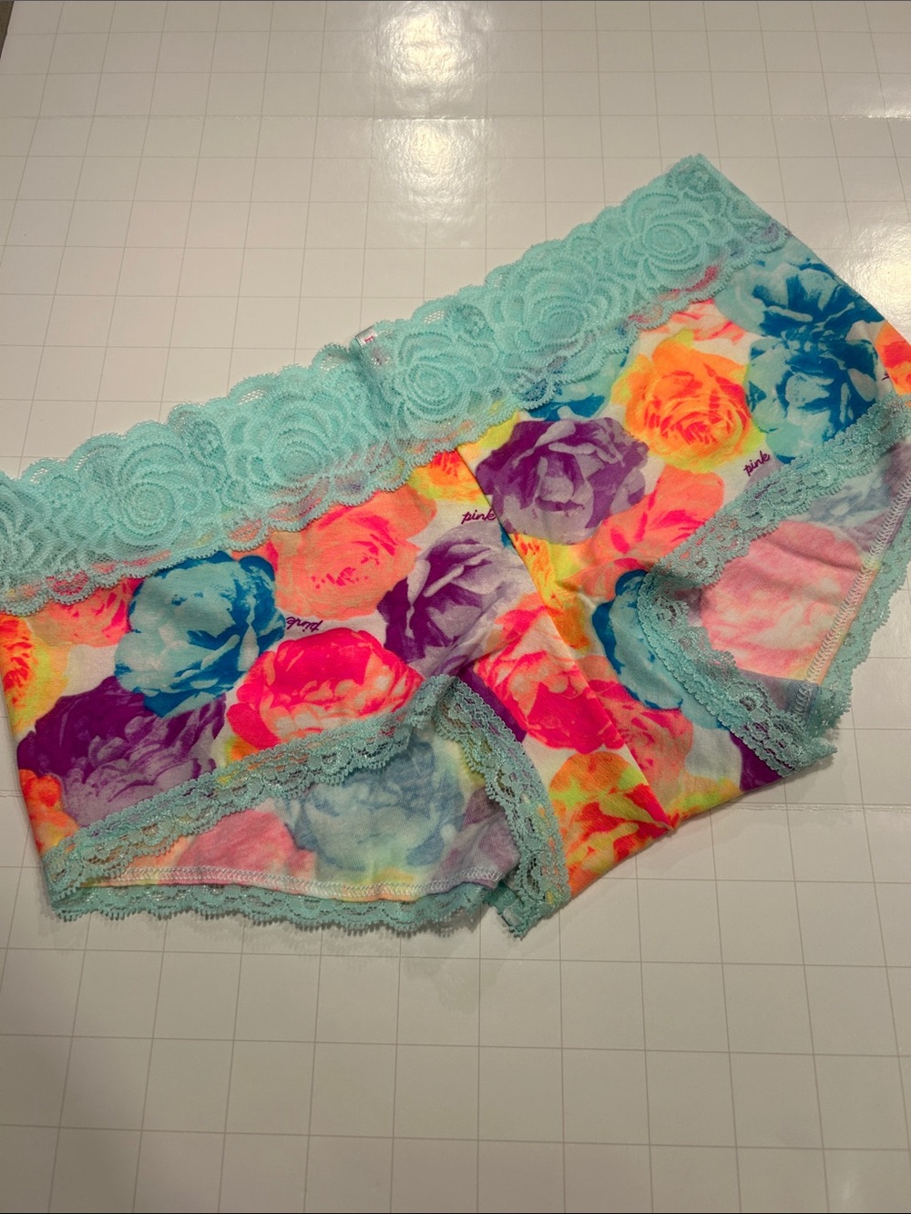 PINK Victoria's Secret cotton panties lace trim Multicolor floral M